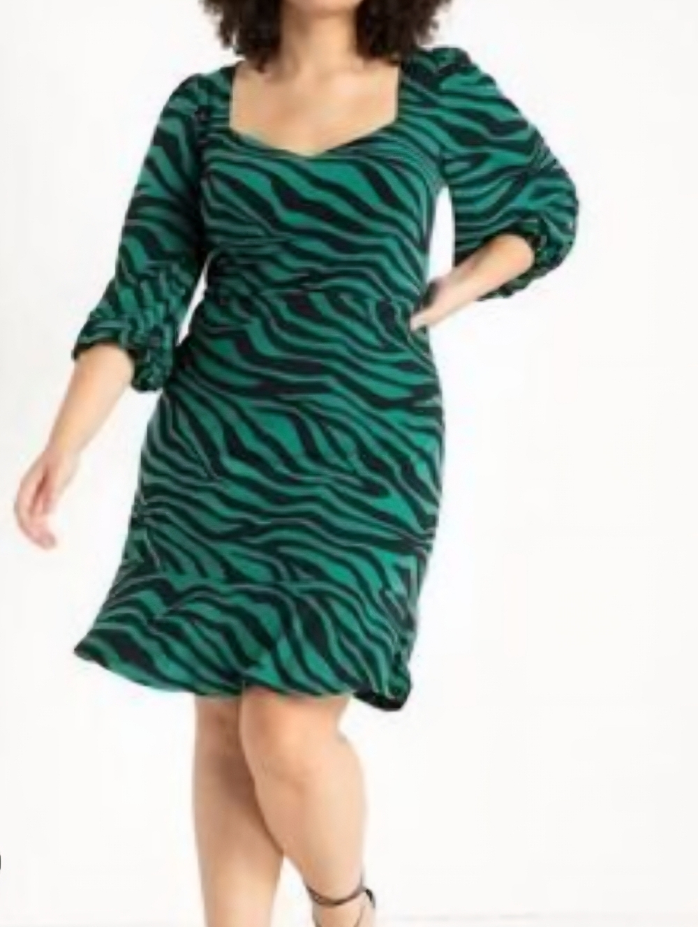 Eloquii Green and Black Zebra-Print Square Neck Midi Dress Nwt 18